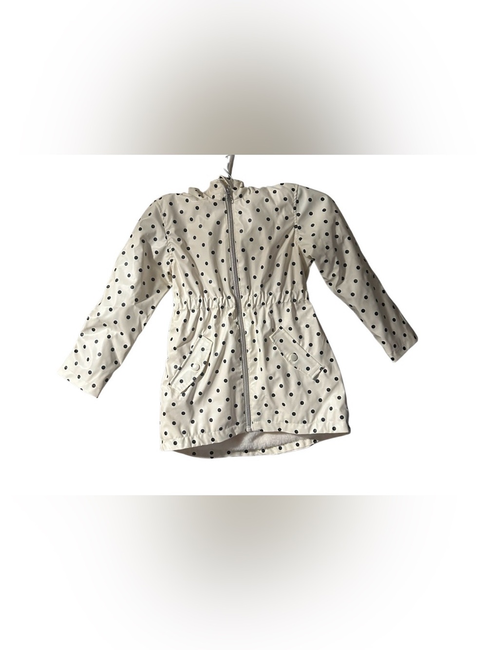 Girls Cream Polka Dot Hooded Rain Jacket